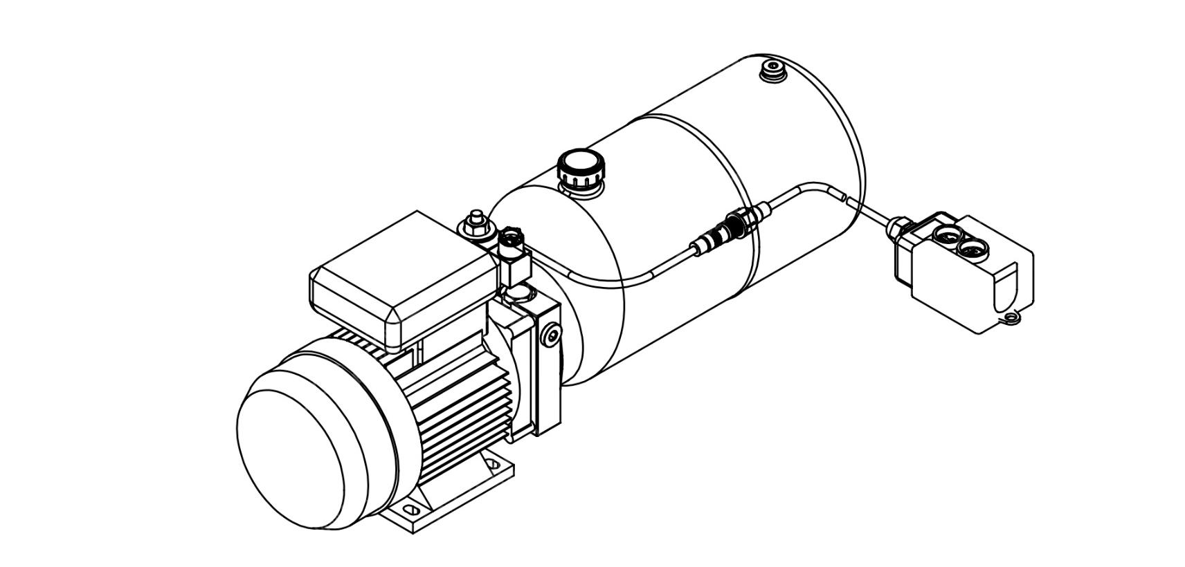 Станция насосная гидравлическая TDDL-00-1015-AS225-0075-006: 14MPa. 220V 0,75KW. 1450RPM. 2,1cc/r 8L Tank steel round horizontal. SV-08-2NCP-M-AC220V. Port G3/8" With 2 button remote cable
