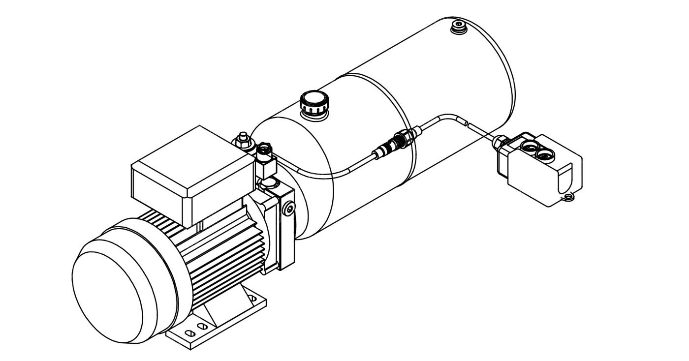 TDDL-00-1015-AS225-0220-003: 22MPa. 220V 2,2 KW.1450RPM 3,7cc/r 10L Tank steel round horizontal. SV-08-2NCP-M-AC220V. Port G3/8" With 2 button remote cable